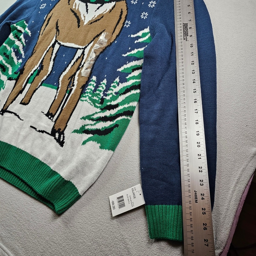 Ugly Christmas Sweater Hoodie Men's XXL Blue Brown Acrylic Knit Winter - Picture 6 of 11